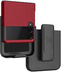 Front. Nakedcellphone - Slim Case and Belt Clip Holster Combo for Samsung Galaxy Z Flip 3 Phone (SM-F711, 2021) - Red.