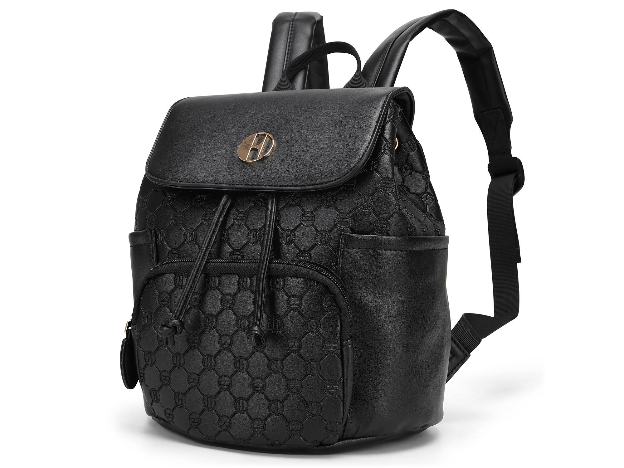 Angle. Elle - ELLE Compass 10L Vegan Leather Monogram Mini Backpack - Black - Black.