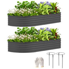 Outsunny - 2PCS Galvanized Raised Garden Bed, 7' x 3' x 1' Raised Beds for Gardening with Plant Support Stakes - Dark Gray