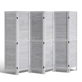 VEVOR - Wood Room Divider, 6 Panel Wood Folding Privacy Screen, 66.9 Inches Tall Indoor Louvered Wooden Partition - White