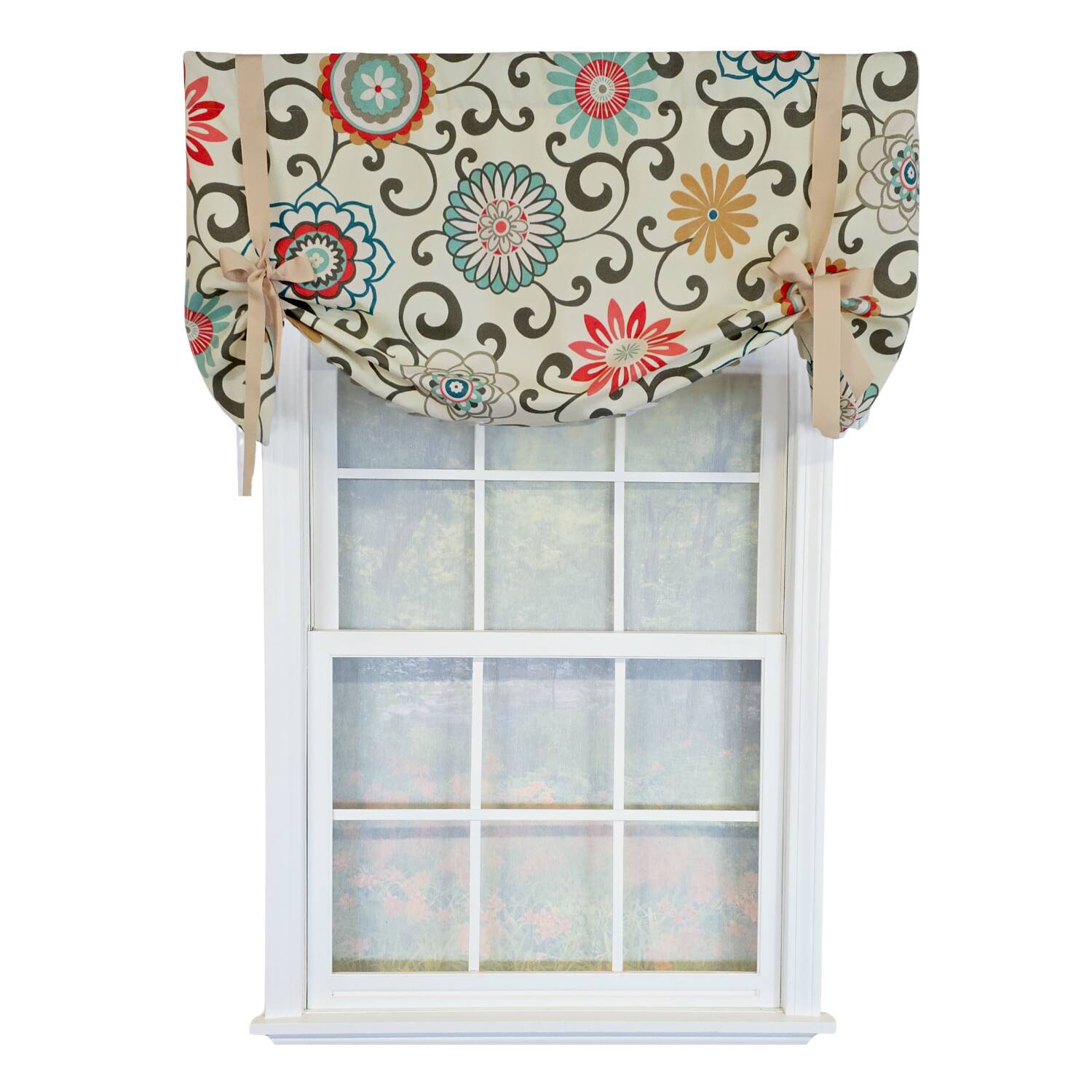 Front. RLF Home - RLF Home 100% Cotton Monterrey Tie-Up  Fully lined Windows Rod Pocket Valance 50" x 23"  Cream - Cream.