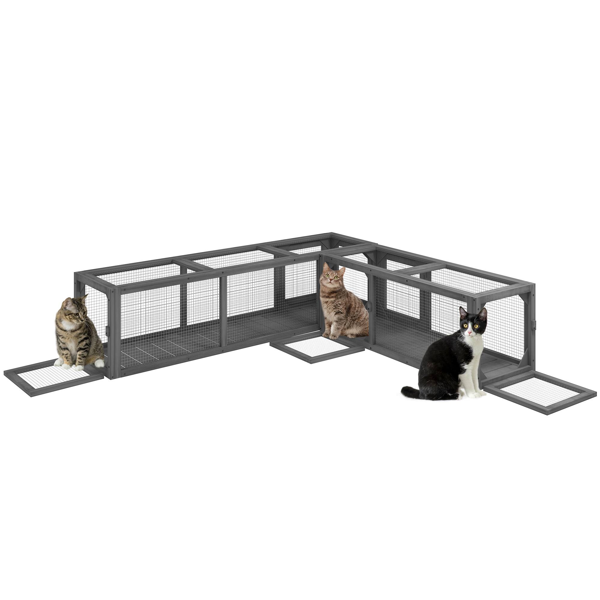 Front. Pawhut - Outdoor Wooden Cat Tunnel with Combinable Design, 8 Doors, 98" Pet Toy for Kitty, Puppy, fits House, Window, Cage - Dark Gray.