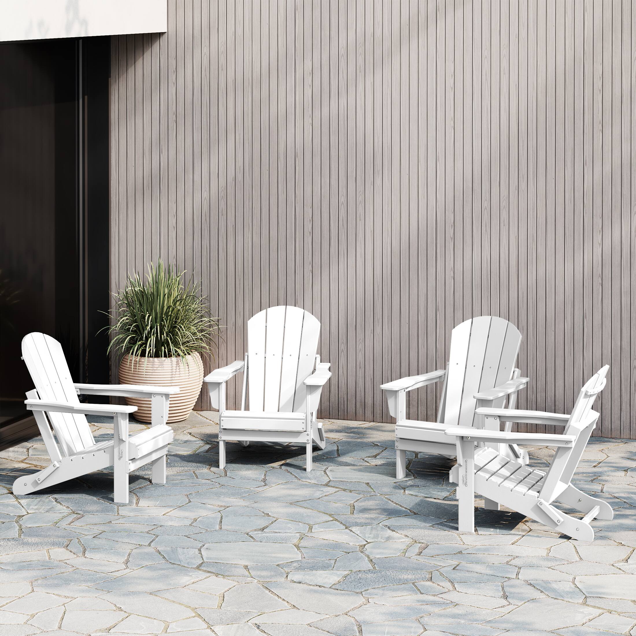 Angle. WestinTrends - WestinTrends Malibu Outdoor HDPE Folding Poly Adirondack Chairs (Set of 4) - White.