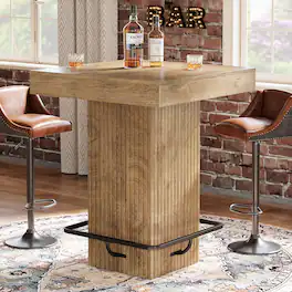 Tribesigns - 31.5-Inch Square Bar Table with Footrest and Raised Countertop for Kitchen or Home Bar - Natural