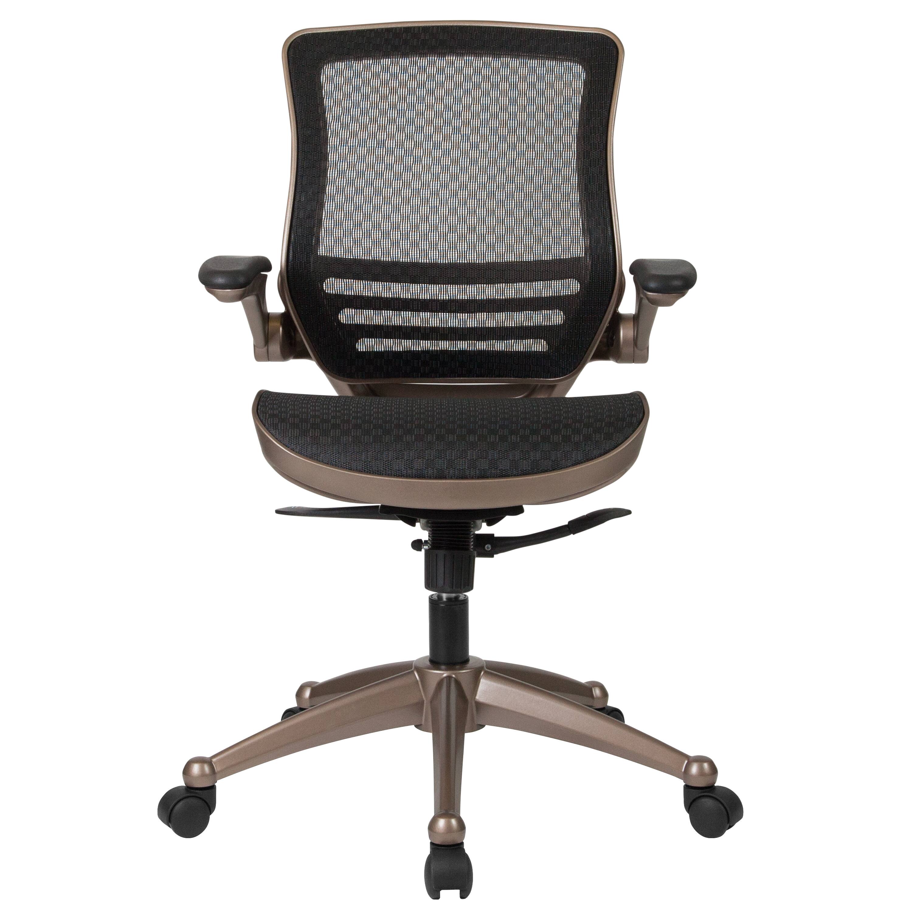 Alt View 7. Emma + Oliver - Mid-Back Transparent Mesh Executive Swivel Office Chair with Flip-Up Arms - Black Mesh/Gold Frame.
