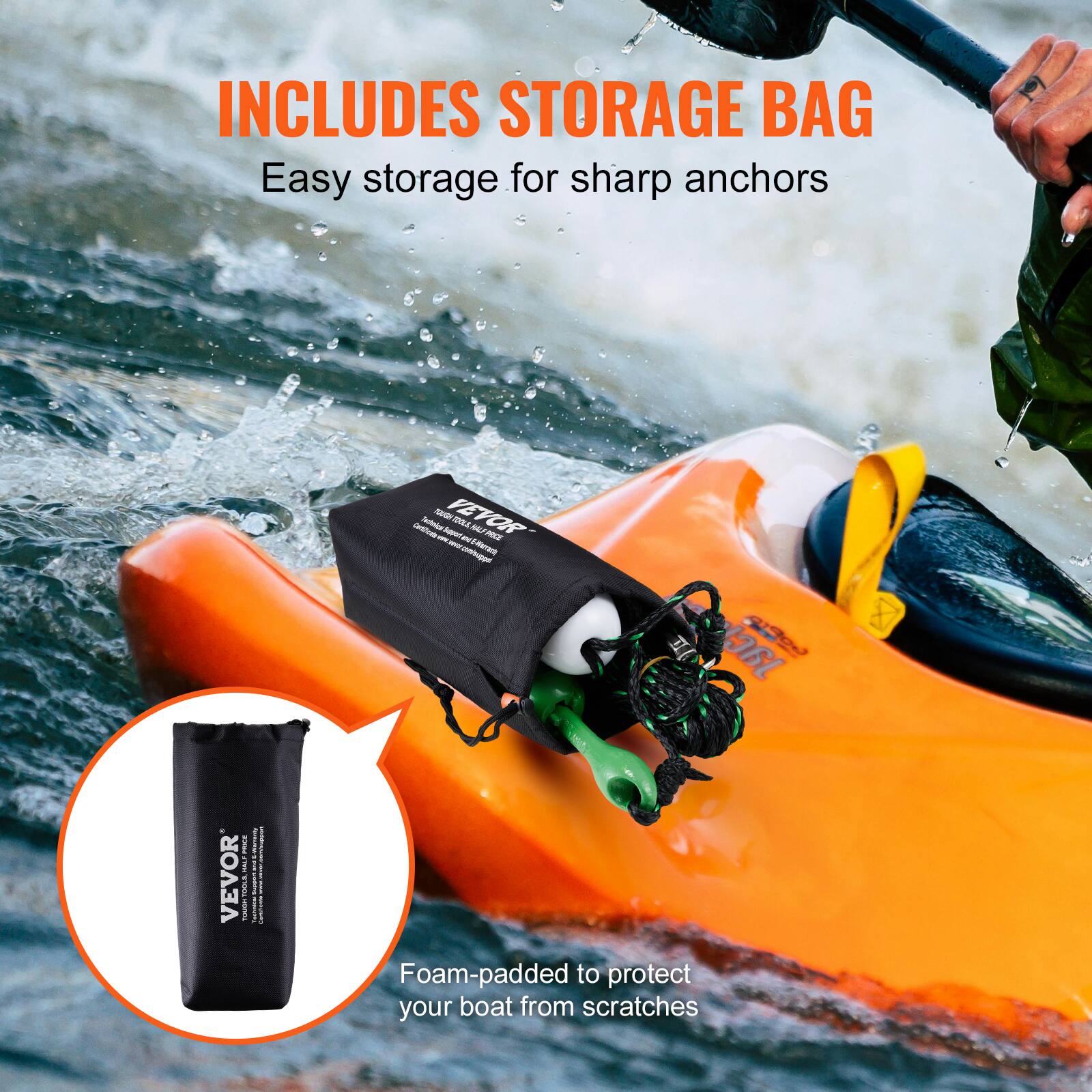 INCLUDES STORAGE BAG  
Easy storage for sharp anchors  

Foam-padded to protect your boat from scratches