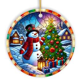 OrnamentallyYou - Winter Festivity Top Hat Snowman Ornament Radiant Tree with Holiday Spirit Gift Version 1 - Multi-colored