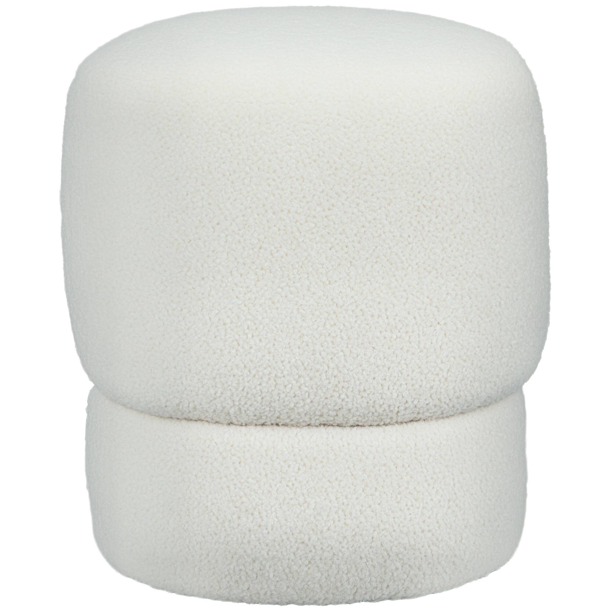 Front. Homcom - Modern Round Teddy Fleece Ottoman Foot Stool w/ Padded Seat - White.