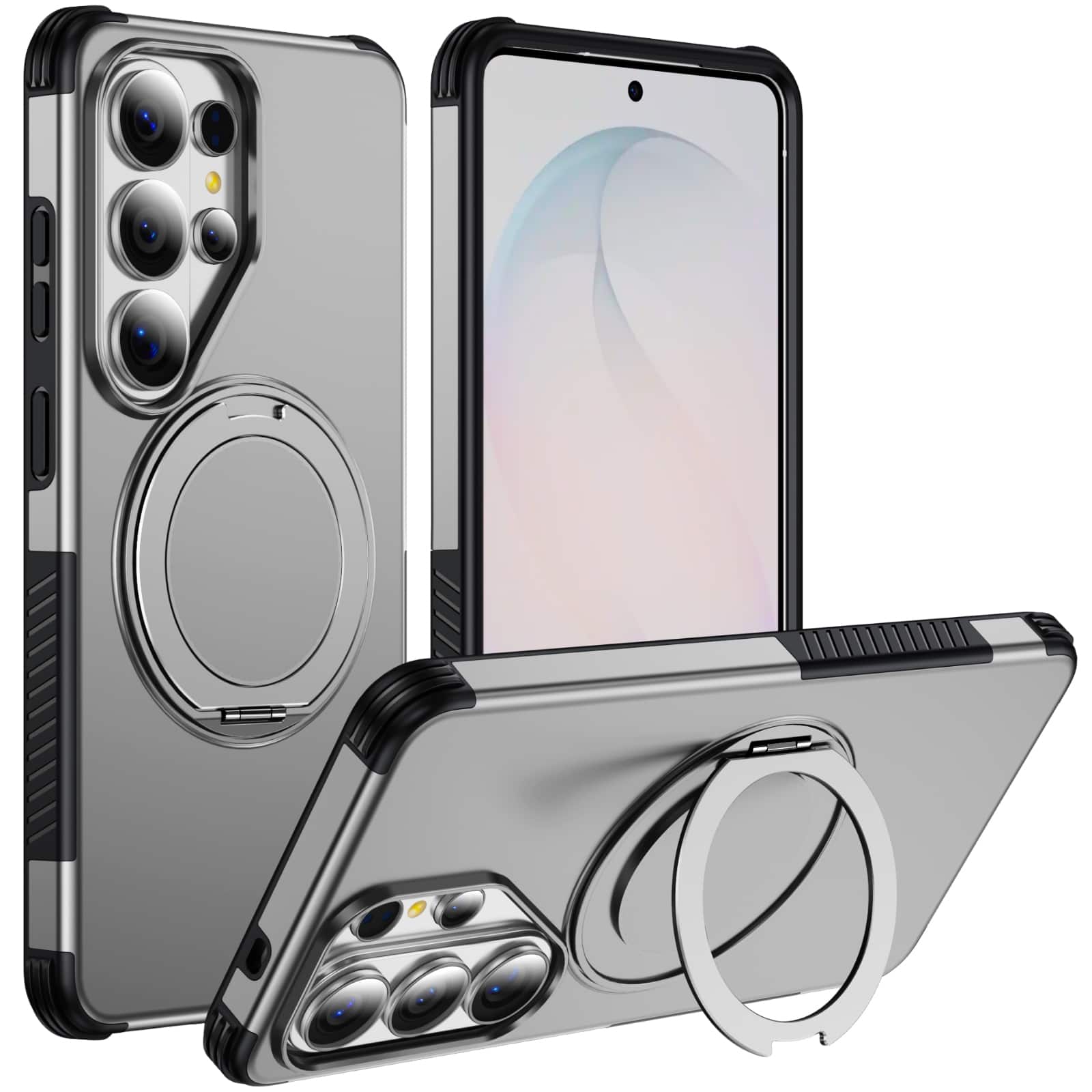 Dteck - Magnetic Shockproof Case for Samsung Galaxy S26 Ultra, 360 Rotating Ring Stand Non Slip Cover, Raised Edge Protection - Silver price history on PriceWatchPro