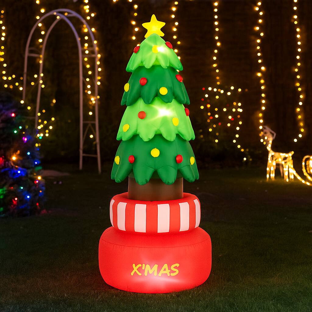 BreeBe - Christmas Inflatable 8FT Spinning Tree with Built-In LEDs and Water Bags - Multicolor