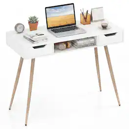Costway - Computer Desk with Drawers, Open Storage Compartment for Small Spaces, Office - White