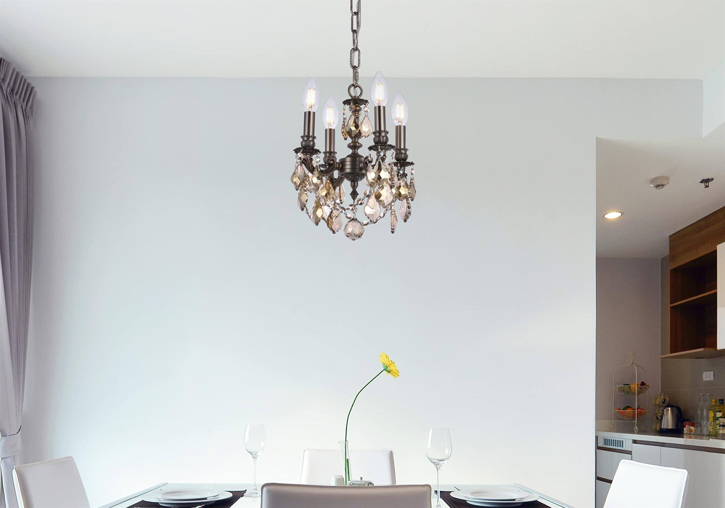 Alt View 5. Elegant Lighting - Lille 4-Light Brass & Crystal Chandelier - Bronze.