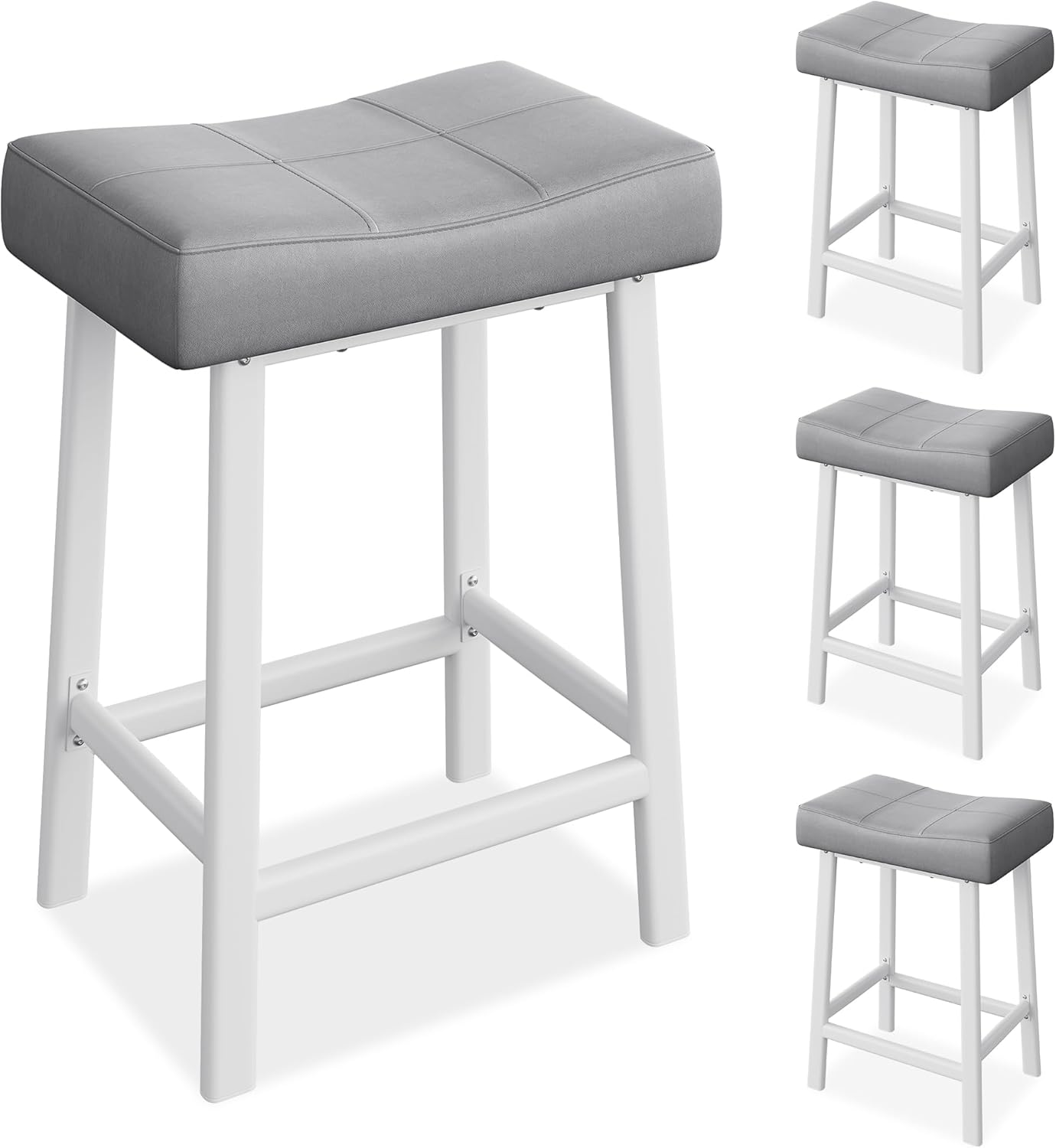 Alt View 3. GARVEE - 24 Inch Backless Saddle Barstools Set of 2, Counter Height Upholstered Padded Barstools with Curved Surface, Grey - Grey.