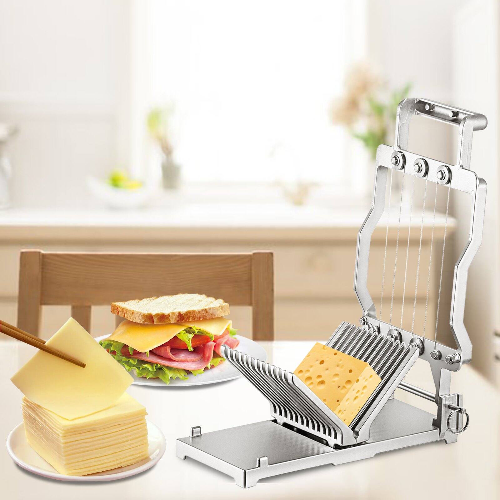 Alt View 1. Glintex - Cheese Cutter with Wire Aluminum Alloy Commercial Slicer 304 Stainless Steel Wire Kitchen Cutters & Slicers.