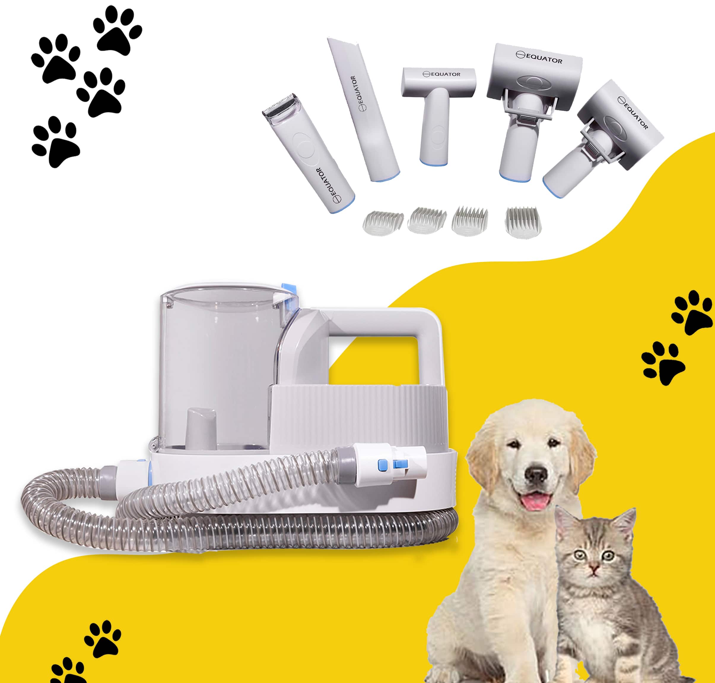 Equator - Advanced 2.5L Pet Groomer,Clipper & Vacuum | 5-in-1 Grooming System with Adjustable Comb - White/grey