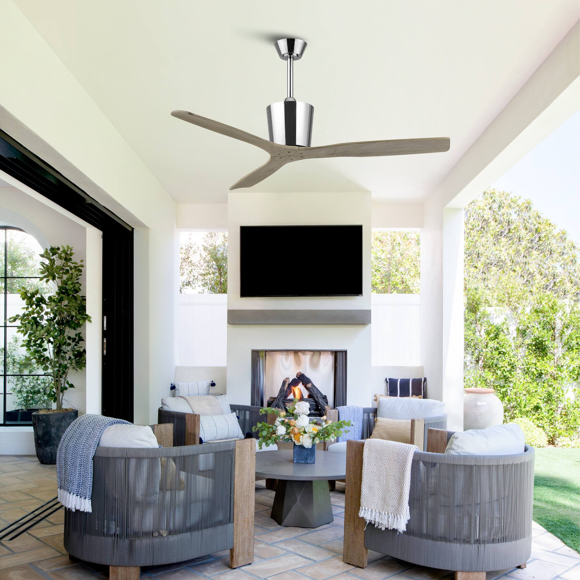 Alt View 2. Parrot Uncle - 54" Modern Solid Wood Chrome 6 Speeds Ceiling Fan with Remote, No Light - Chrome.