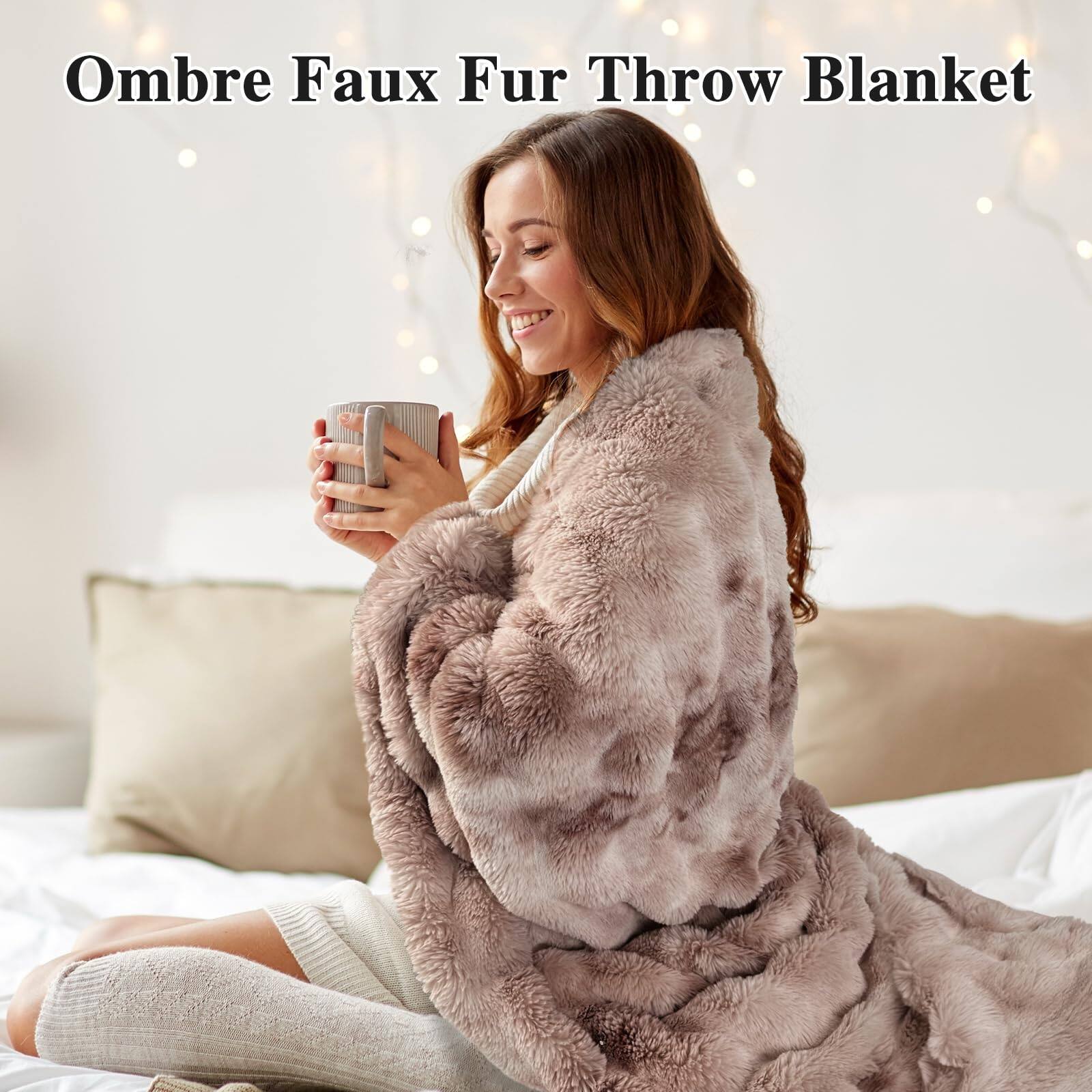 Ombre Faux Fur Throw Blanket