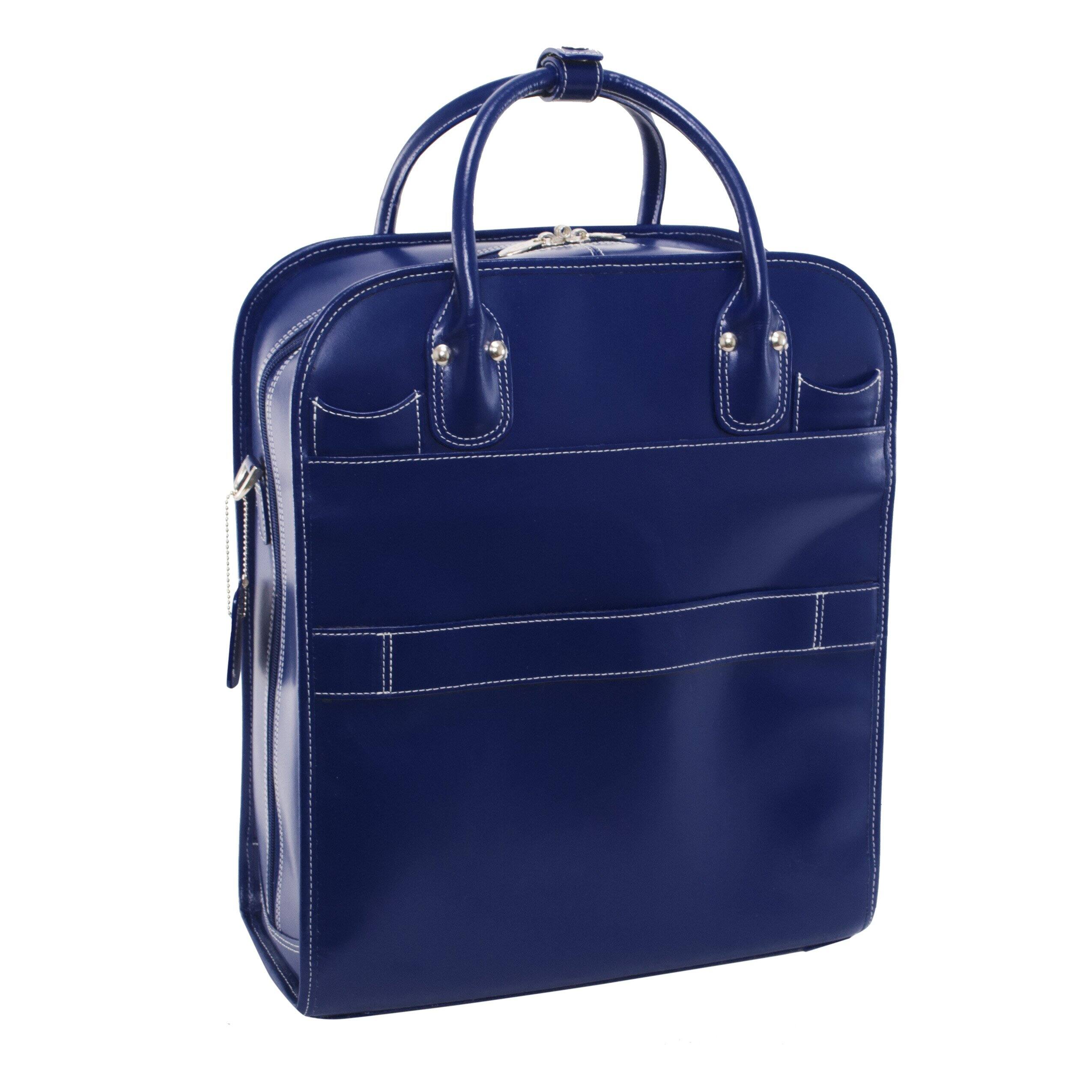 Alt View 5. McKleinUSA - 15-Inch Laptop Briefcase Top-Grain Cowhide Leather Detachable Wheeled Rolling Business Bag Removable Shoulder Strap - Navy.