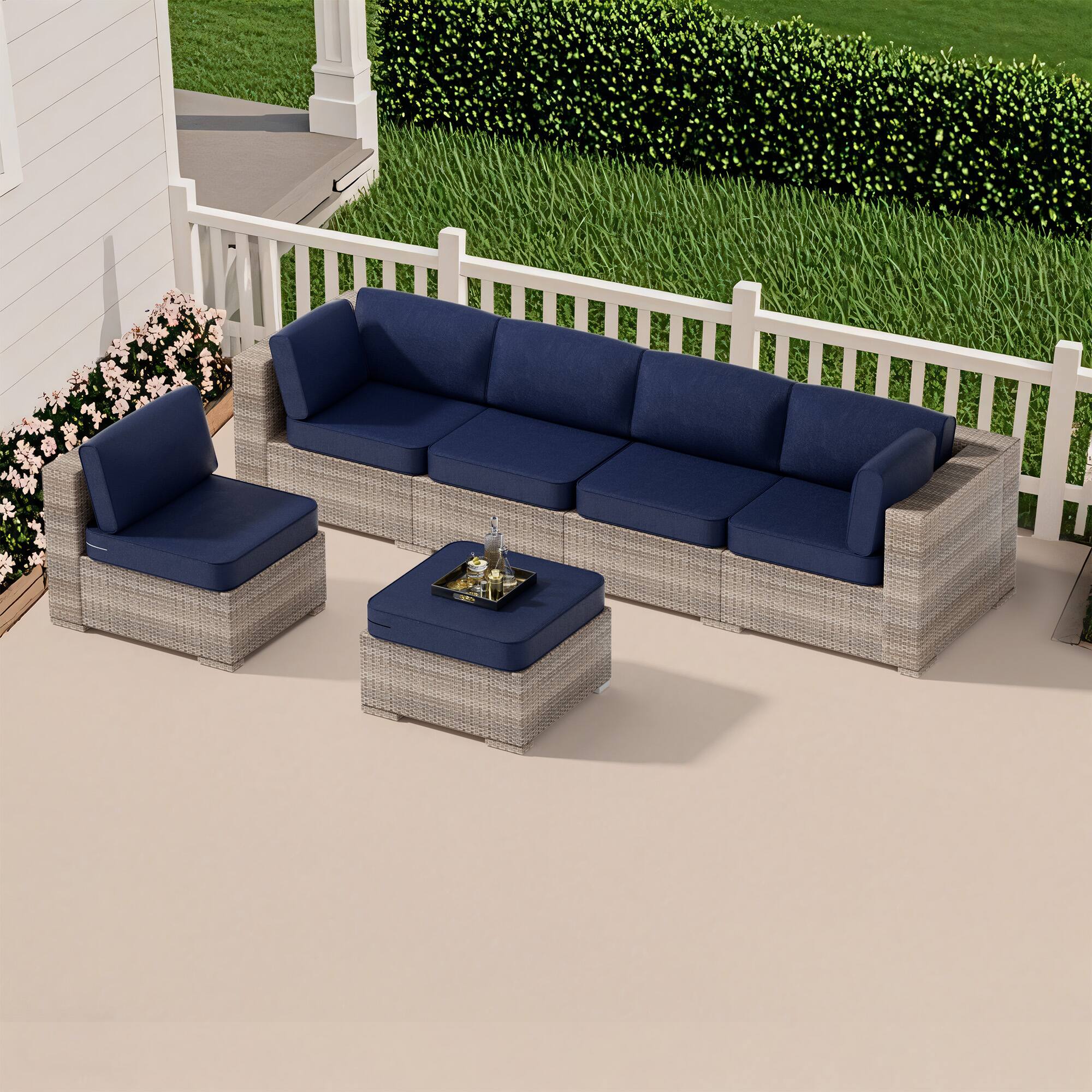 Back. RYHNUYNE - 14-Piece Outdoor Patio Sofa Cushions,Dark Blue Seat Cushion with Zipper, Water-Resistant Patio Furniture Cushion - Dark Blue.