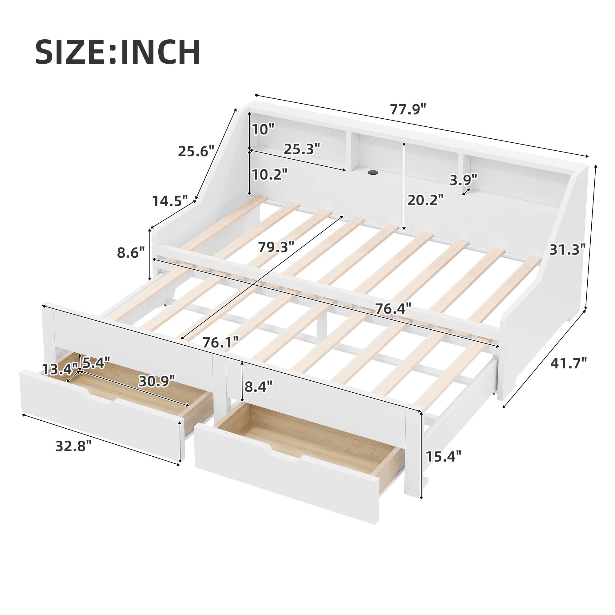 SIZE: INCH  
25.6" 14.5" 10" 25.3" 10.2" 77.9" 3.9" 20.2" 8.6" 79.3" 31.3" 76.4" 13.4" 5.4" 30.9" 76.1" 8.4" 41.7" 32.8" 15.4"