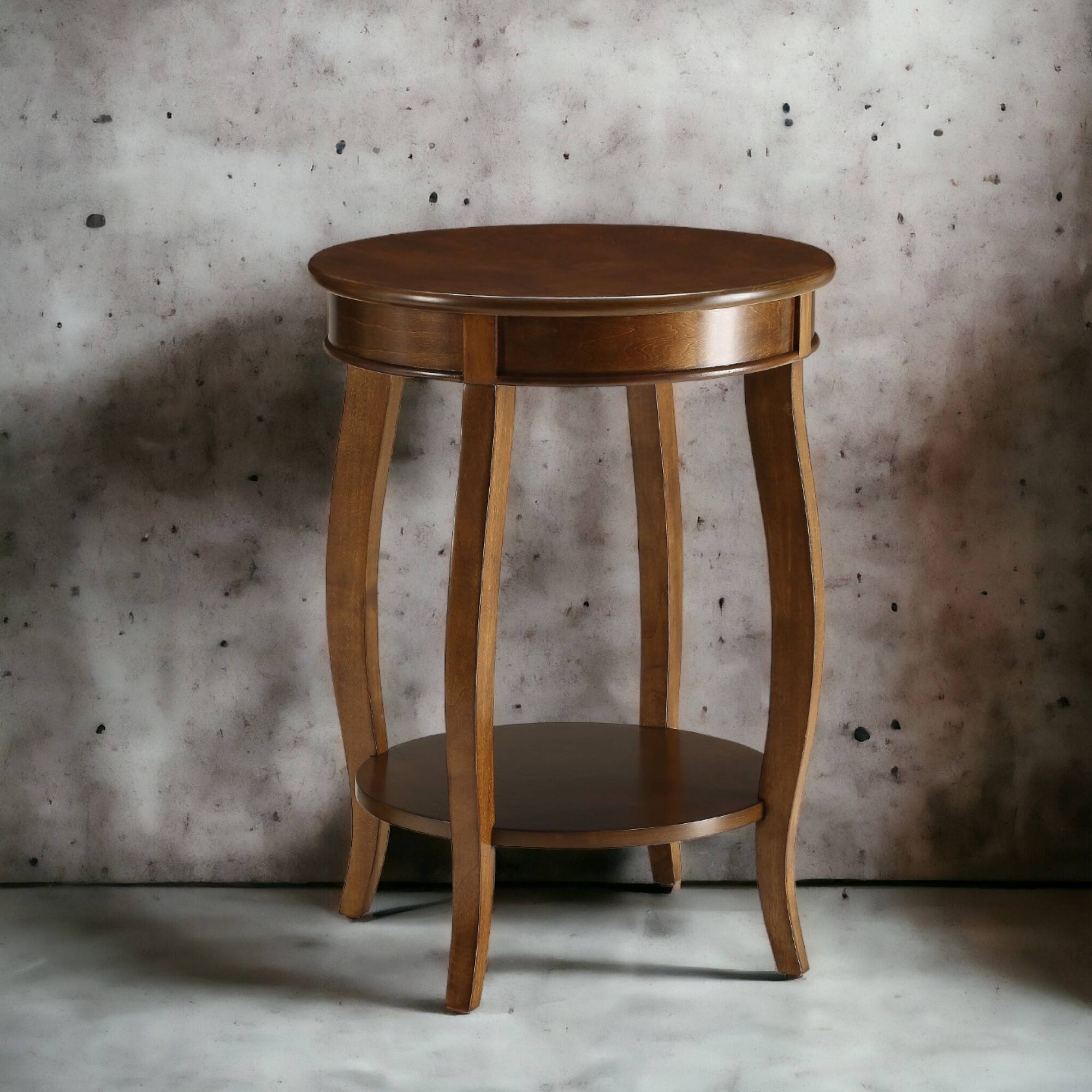 Left. GOODSILO - Elegant Teal Finish Round Accent Table with Cabriole Legs and Bottom Storage Shelf for Living Room Decor - Walnut.