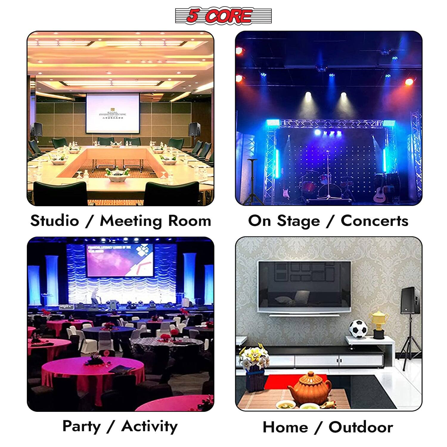 Here is the corrected and grouped text:

1. **Studio / Meeting Room**
2. **On Stage / Concerts**
3. **Party / Activity**
4. **Home / Outdoor**