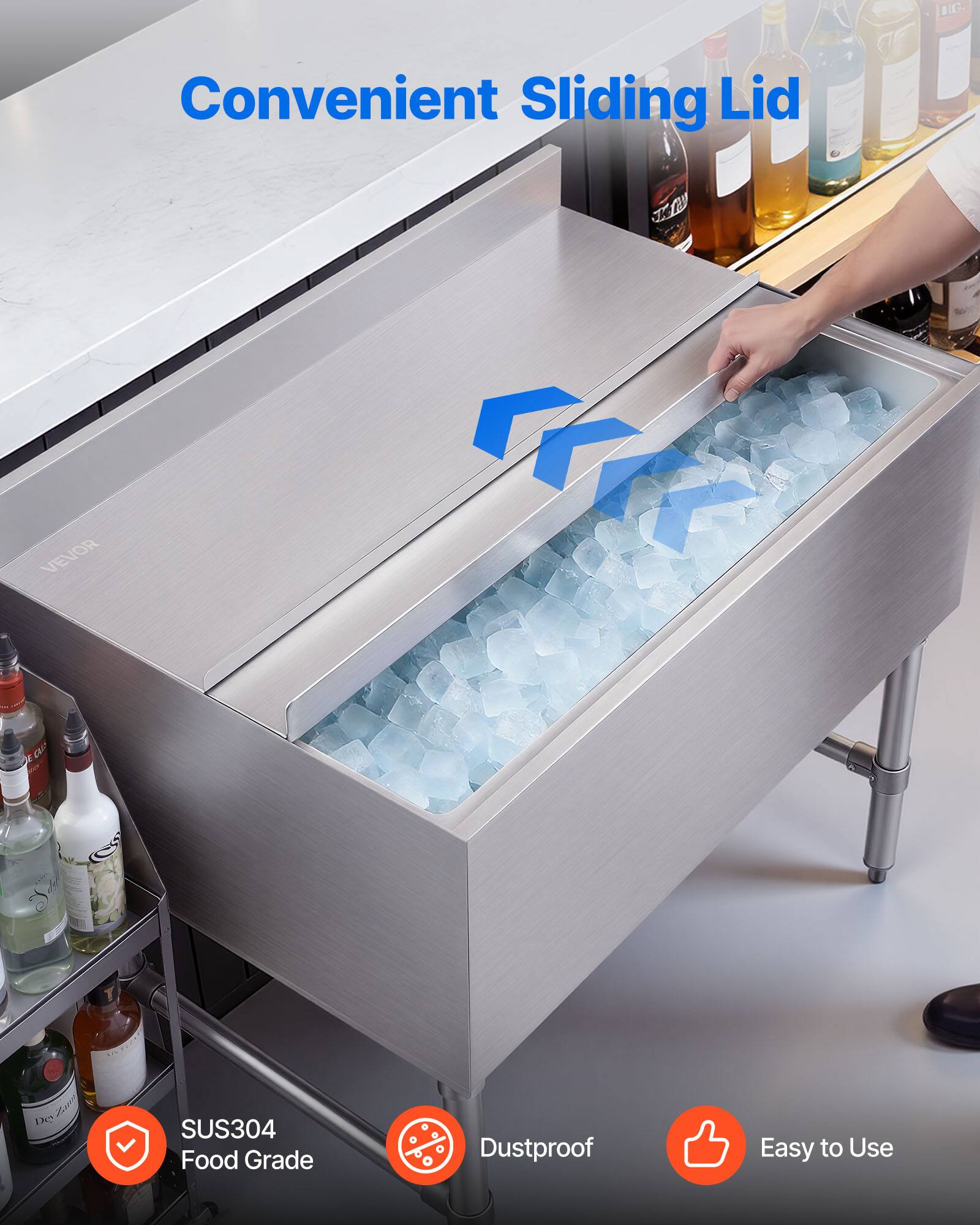 Convenient Sliding Lid

VEVOR

SUS304 Food Grade

Dustproof

Easy to Use
