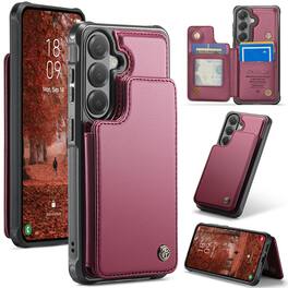 Dteck - Flip Wallet Case for Samsung Galaxy S26+, RFID Blocking PU Leather Protective Kickstand Cover with 4 Card Slots - Winered