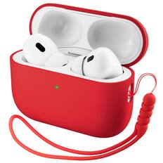 Front. Ornarto - ORNARTO Compatible with AirPods Pro 3 Case 2025, Full Protective Silicone with Front LED Visible Skin Case-Red - Red.
