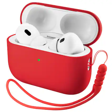 Front. Ornarto - ORNARTO Compatible with AirPods Pro 3 Case 2025, Full Protective Silicone with Front LED Visible Skin Case-Red - Red.