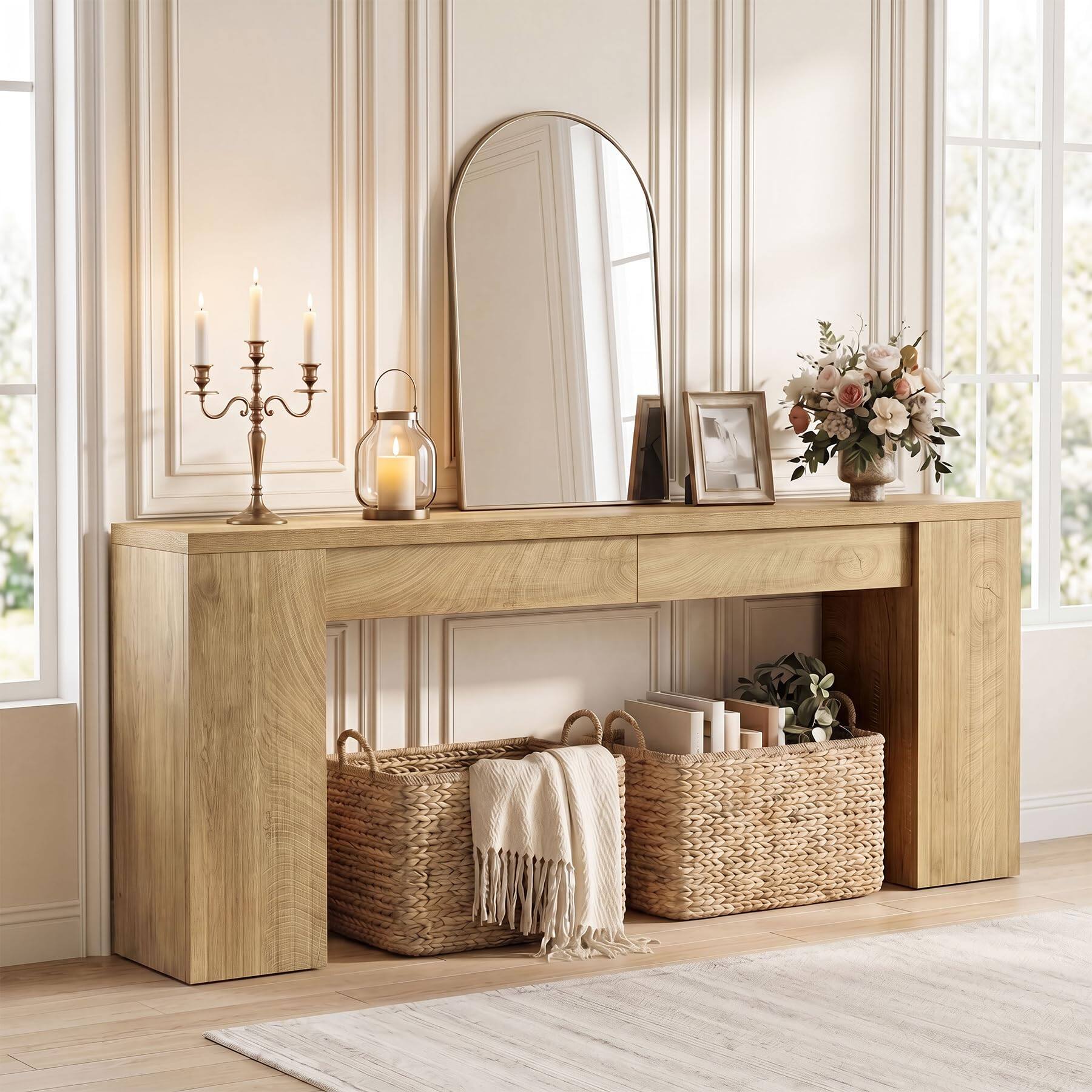 Left. Tribesigns - 78.7-Inch Extra Long Console Table for Entryway, Narrow Sofa Table Behind Couch for Living Room, Farmhouse Entrance Entr - Natural Oak.