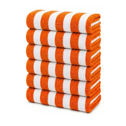 Front. Plazatex - Plazatex Terry Cabana 80% Cotton 20% Polyester Oversized 6 Pack Beach Bath Towel 36" x 66" Orange - Orange.