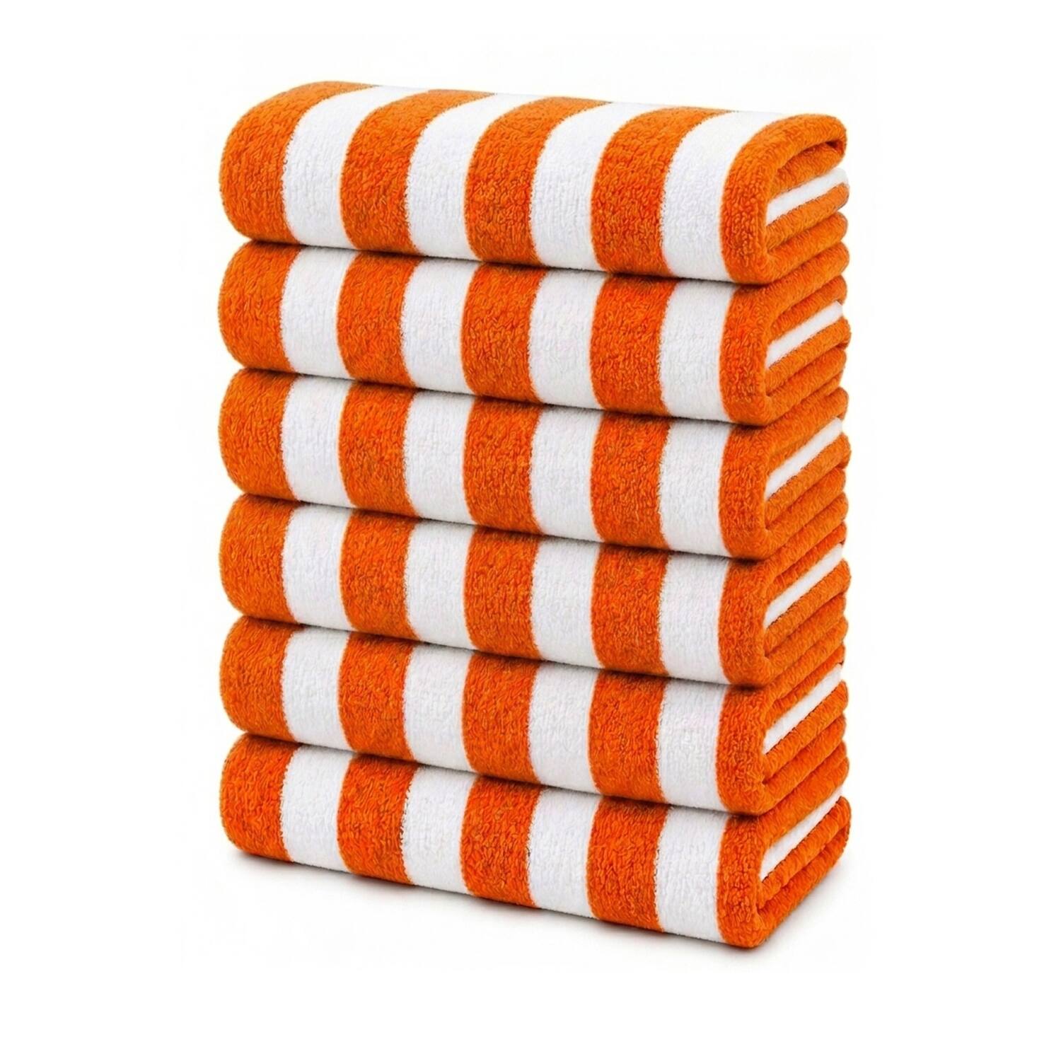 Front. Plazatex - Plazatex Terry Cabana 80% Cotton 20% Polyester Oversized 6 Pack Beach Bath Towel 36" x 66" Orange - Orange.
