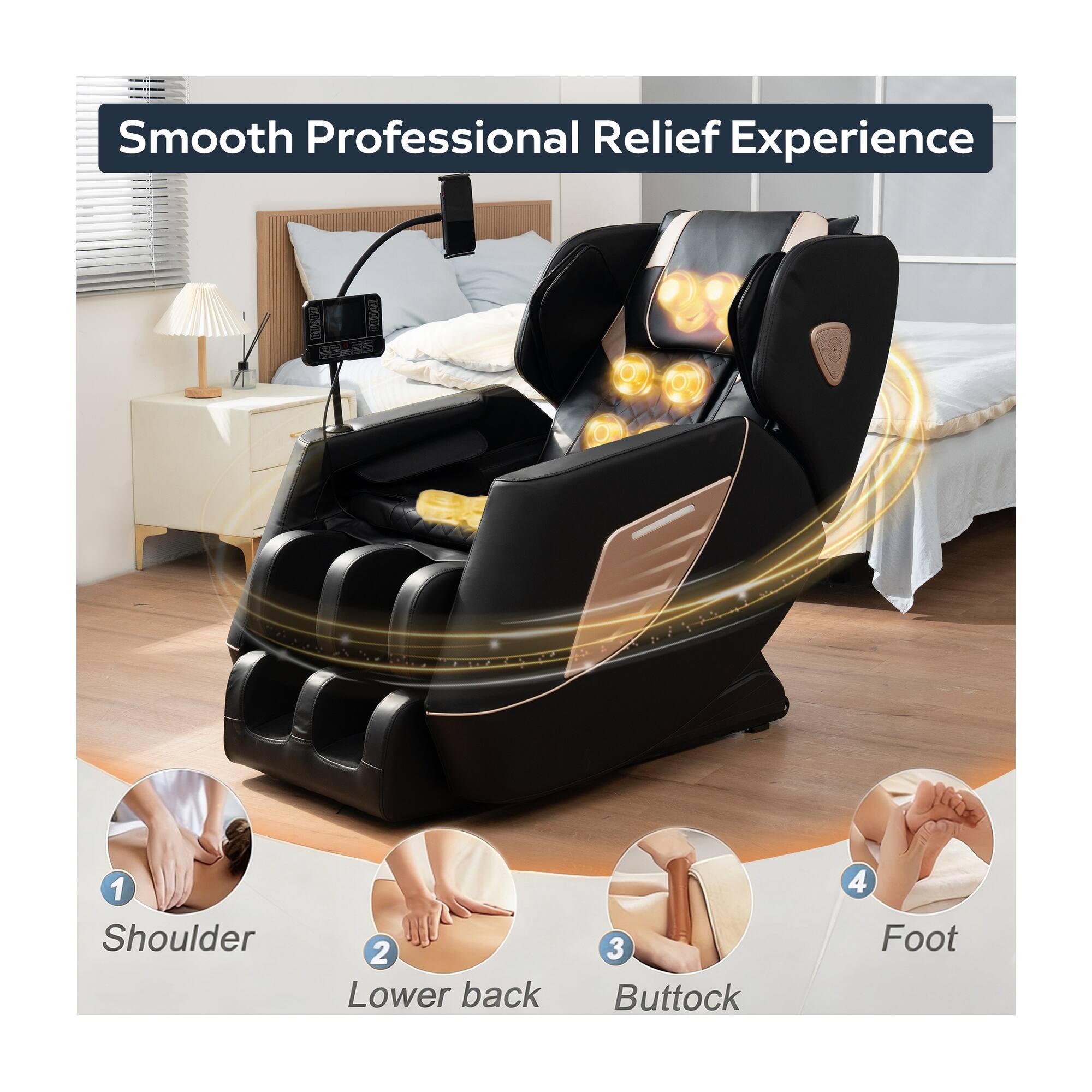 Smooth Professional Relief Experience

1. Shoulder
2. Lower back
3. Buttock
4. Foot