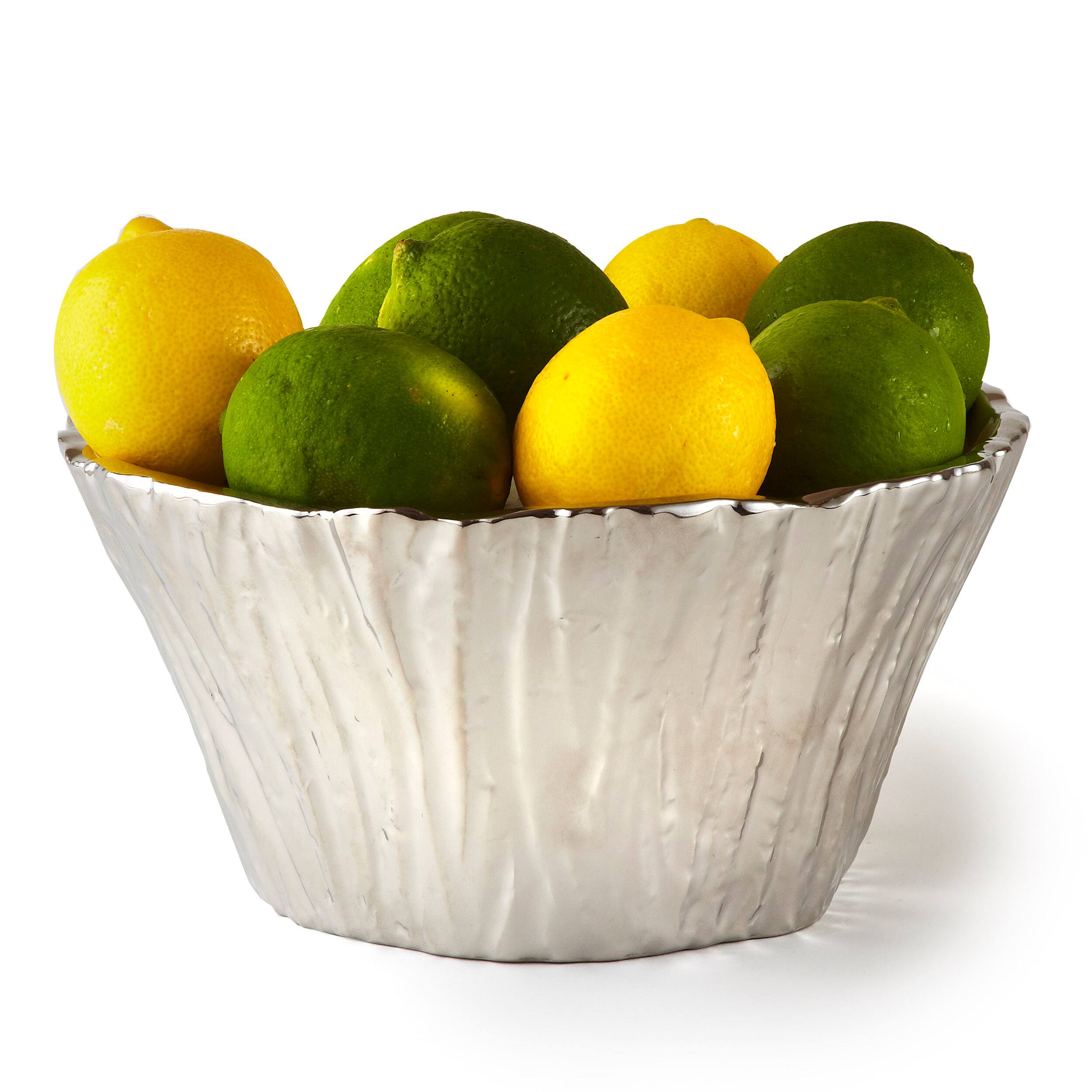Angle. Jiallo - Botanic Collection Titanium Porcelain  tree bark bowl 8" Silver - Color: silver.