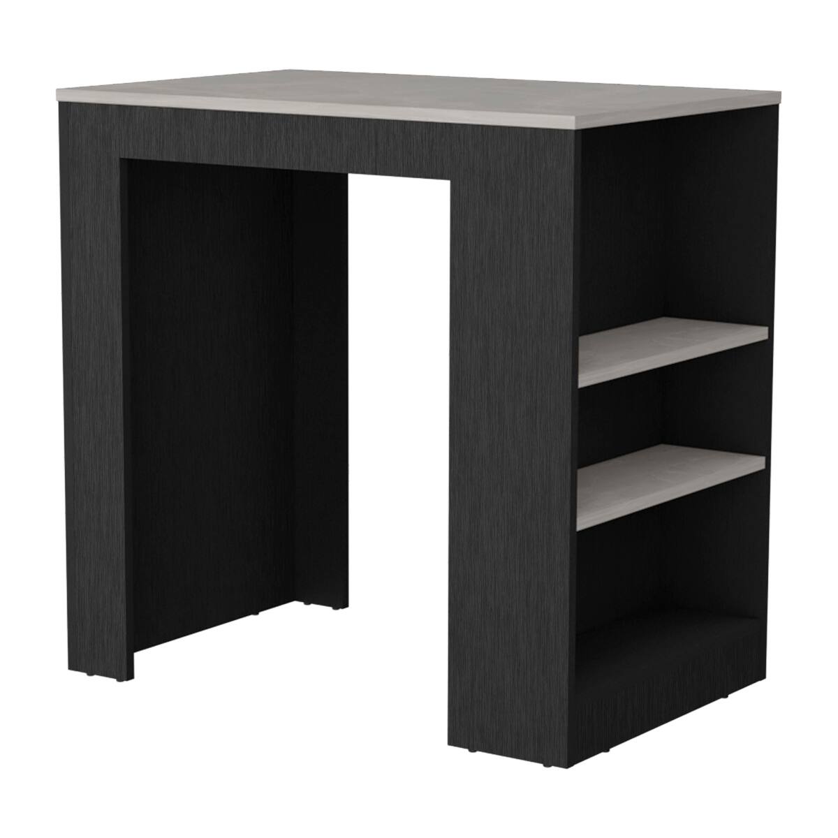 Left. Loheer - Loheer Kitchen Island with 3-Side Shelves 36 Inch High Kitchen Bar Table White and Ibiza Marble - Multicolor.