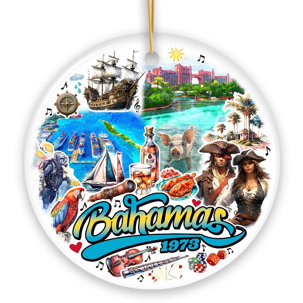 OrnamentallyYou - Breathtaking Tropical Bahamas Caribbean Cultures and Landscapes Souvenir and Christmas Gift Circle - Multi-colored