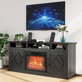 Acekool - 67" Fireplace TV Stand with Mantel, 23" Slim Electric Insert with 12-Color Flames, App & Remote Control - Gray