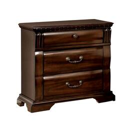 Manhattan Lane - 28 Inch Bedside Nightstand, 3 Drawers with Pewter Handles - Cherry Brown, Pewter