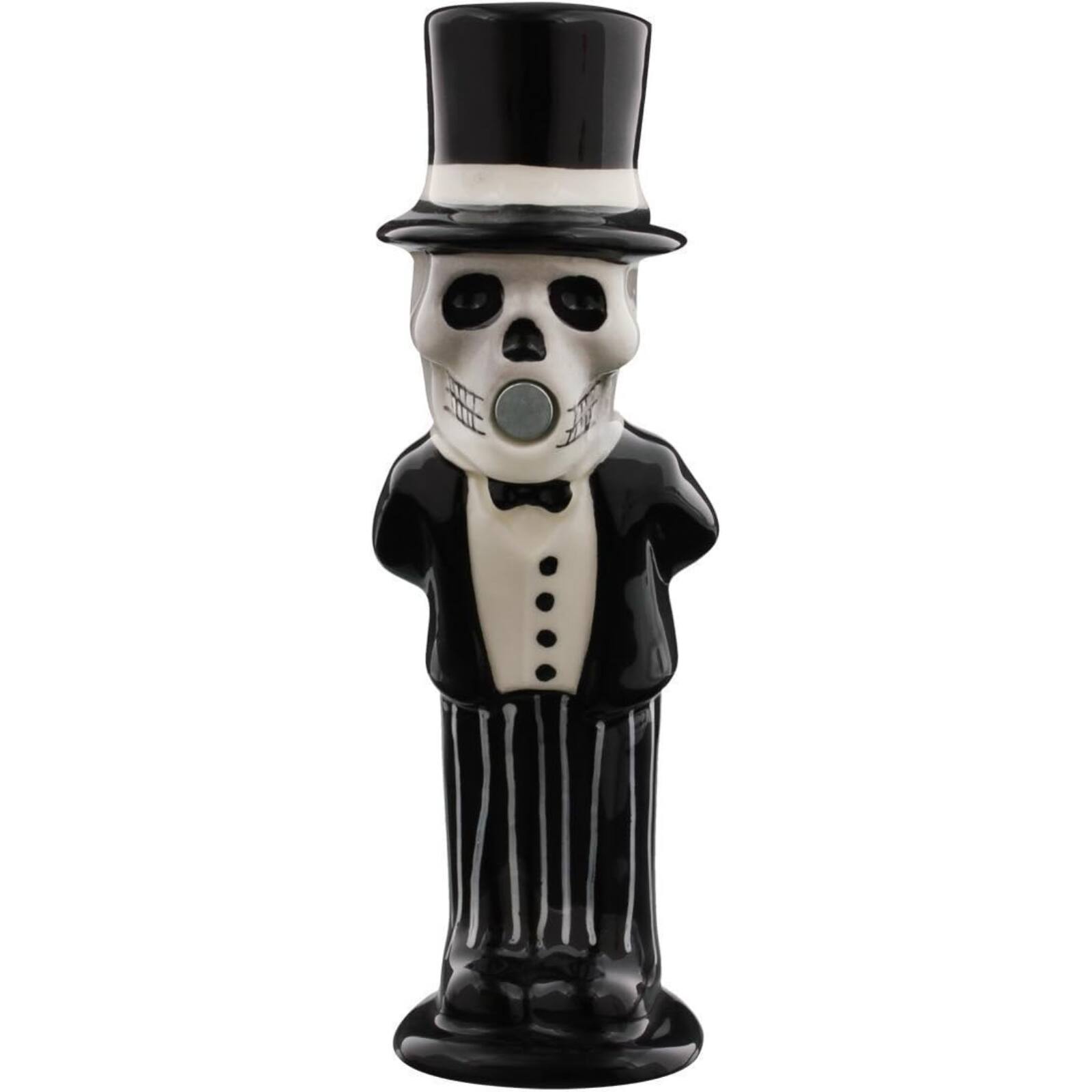 Left. Pacific Trading - Bride and Groom Love Never Dies Skeletons Kissing Magnetic Ceramic Salt and Pepper Shakers - Multicolor.