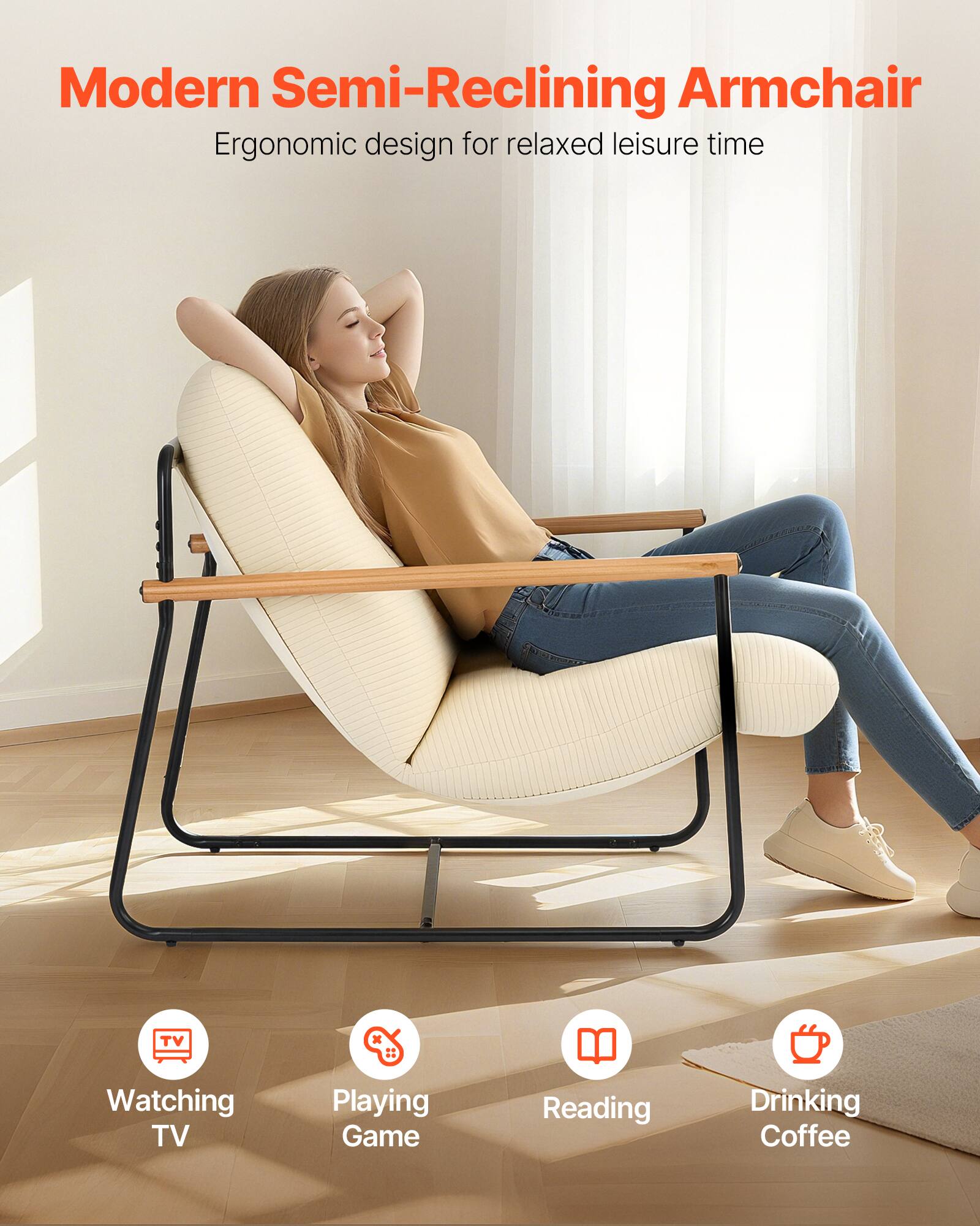 Modern Semi-Reclining Armchair  
Ergonomic design for relaxed leisure time  

- Watching TV  
- Playing Game  
- Reading  
- Drinking Coffee