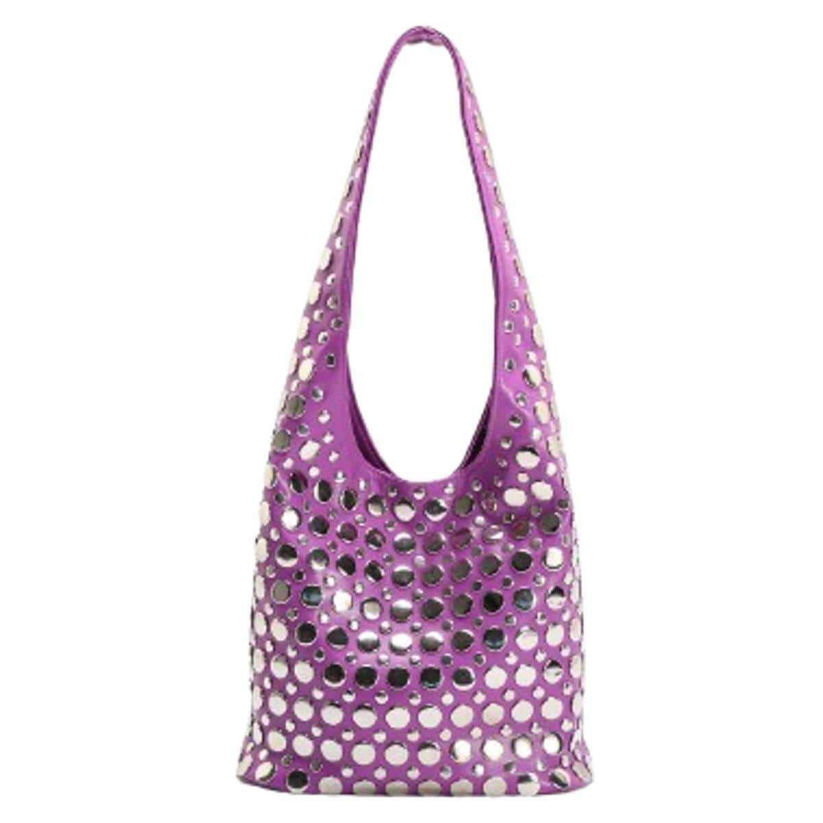 Live At Space - Y2k 90s Crescent Hobo Bags Women Trendy Studded Pu Leather Shoulder Crossbody Purse Punk Underarm Satchels Tote Handbag - B Purple