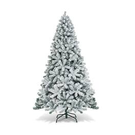WELLFOR - 7.5ft Unlit Artificial Christmas Tree, Snow‑Flocked Hinged Xmas Tree with 1010 Branch Tips for Holiday Decoration - Green & White