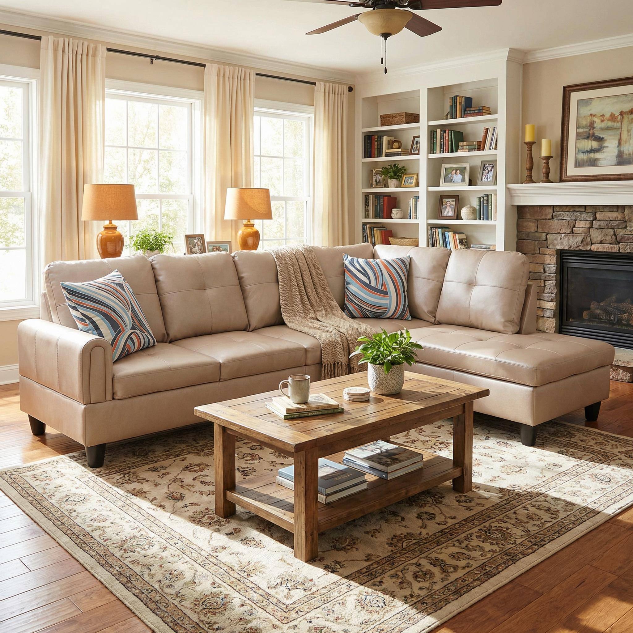 Alt View 2. Boyel Living - Premium Semi PU Upholstered Sofa Solid Wood Frame Double Spring with Right Chaise Lounge - Taupe.