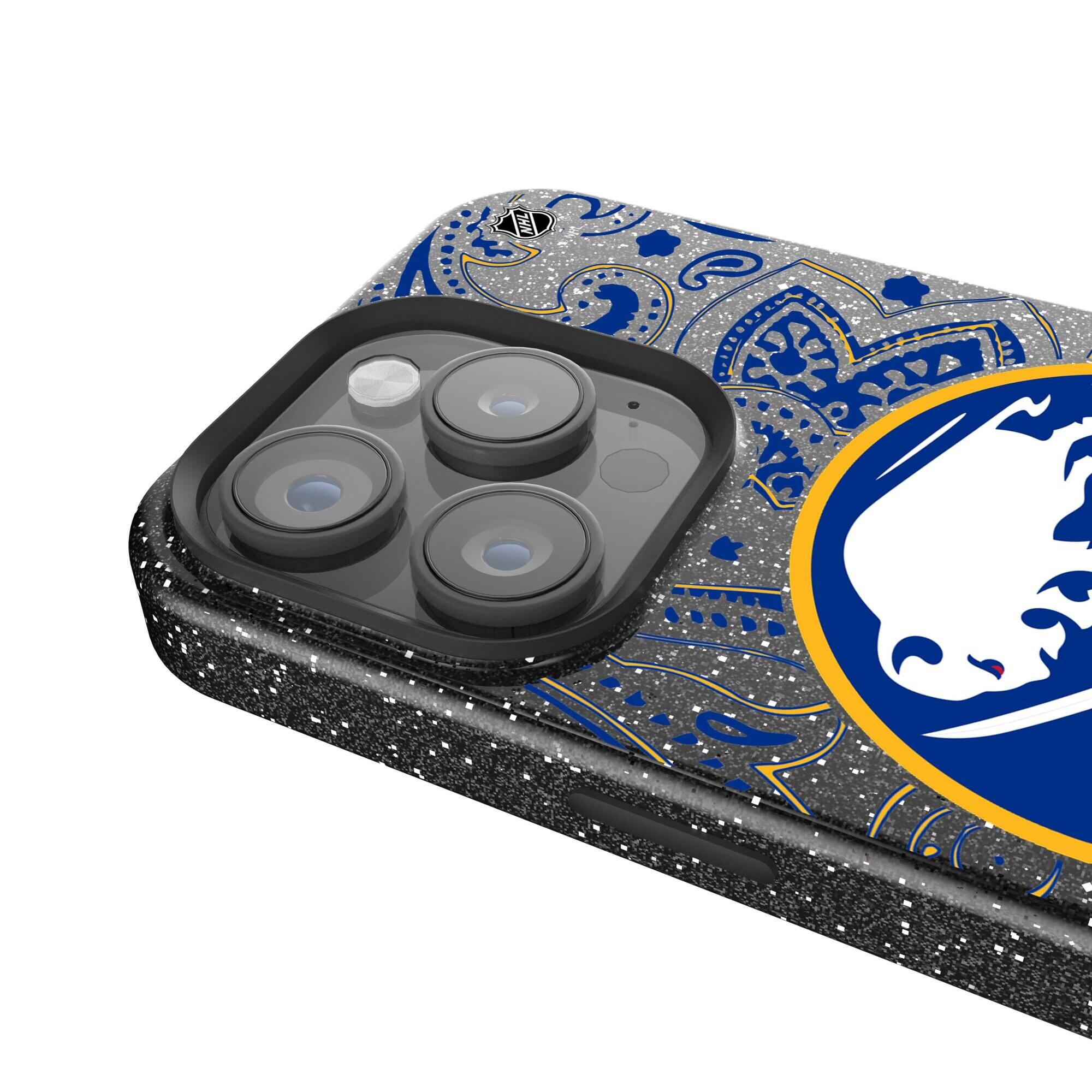 Alt View 3. Keyscaper - Black Buffalo Sabres Paisley Bling iPhone Case - 14 Pro Max - Black.