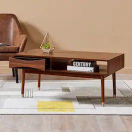Teamson Home - Dawson Modern Coffee Table with Storage, Walnut - Tan