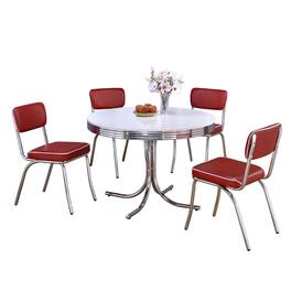 Manhattan Lane - Loy 5pc Dining Table and Chair Set, Red Faux Leather - White, Red, Silver