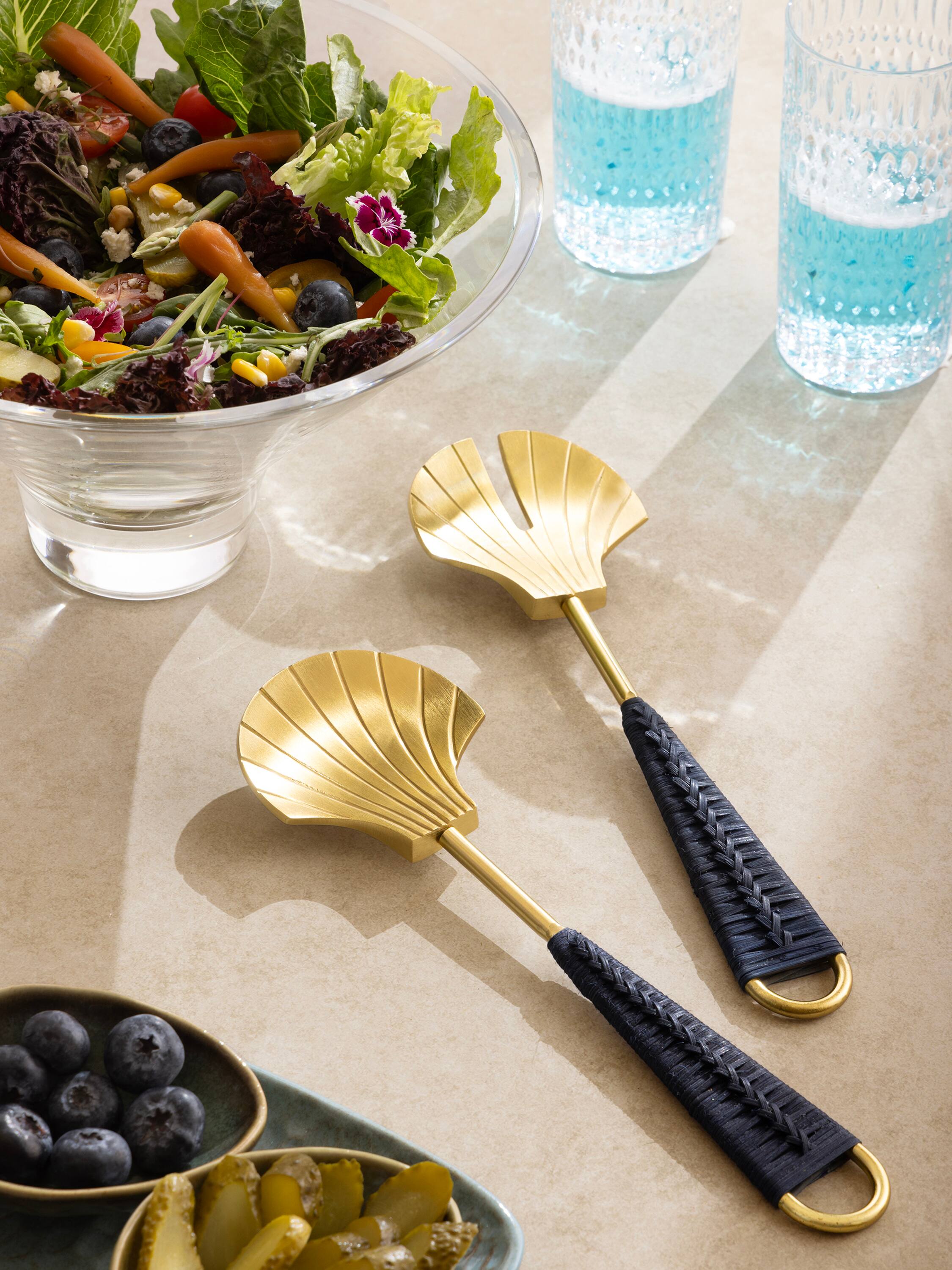 Left. GAURI KOHLI - Vitali Salad Servers - Blue, matte gold.