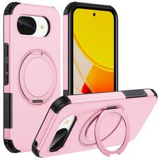 Front. Dteck - Magnetic Shockproof Case for Google Pixel 10a, 360 Rotating Ring Stand Non Slip Cover with Raised Edge Protection - Pink.