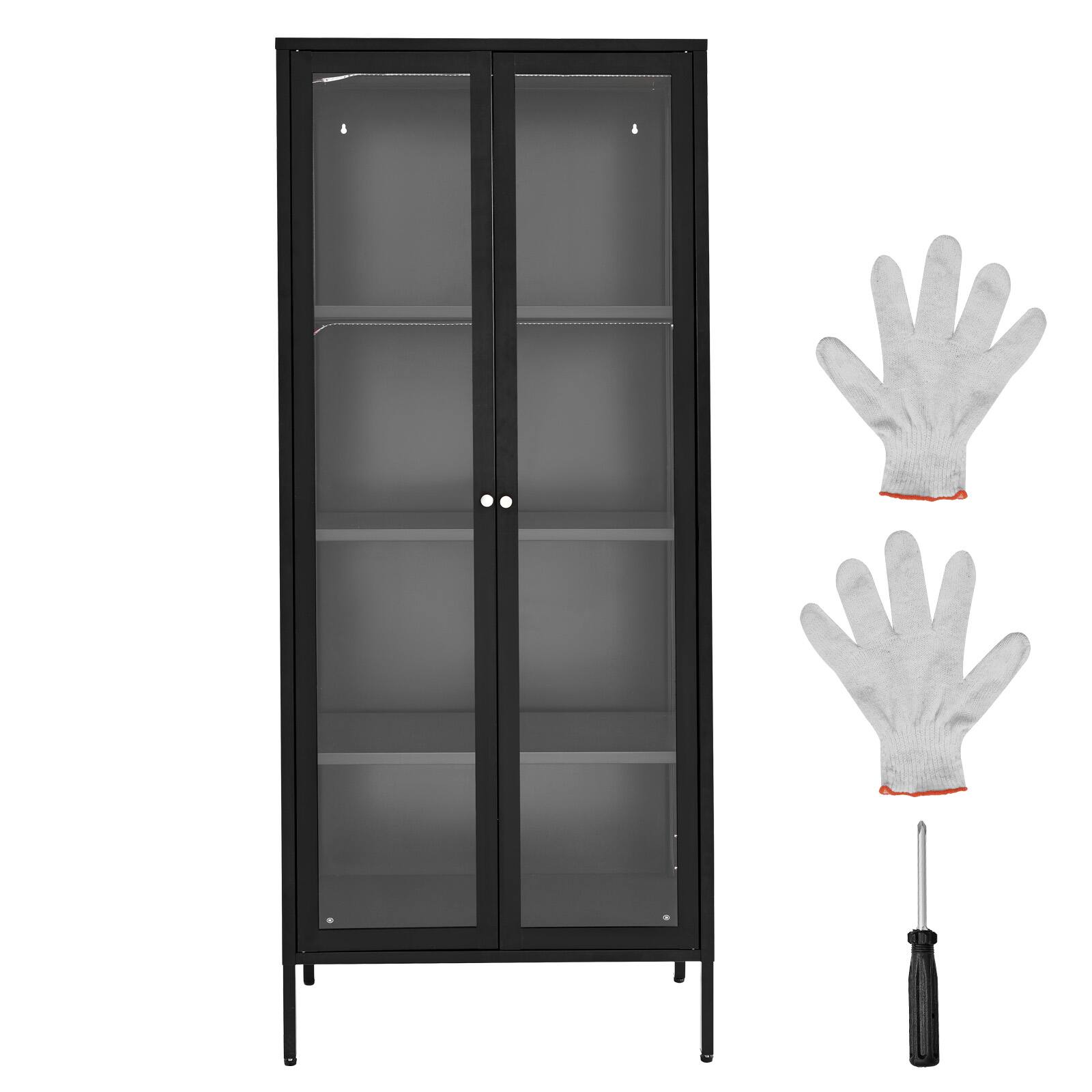 Alt View 5. VEVOR - Display Cabinet with Glass Door, 66 in Tall 4-Tier Lighted Display Case with 3 Color Lights, Metal Storage Cabinet - Black.